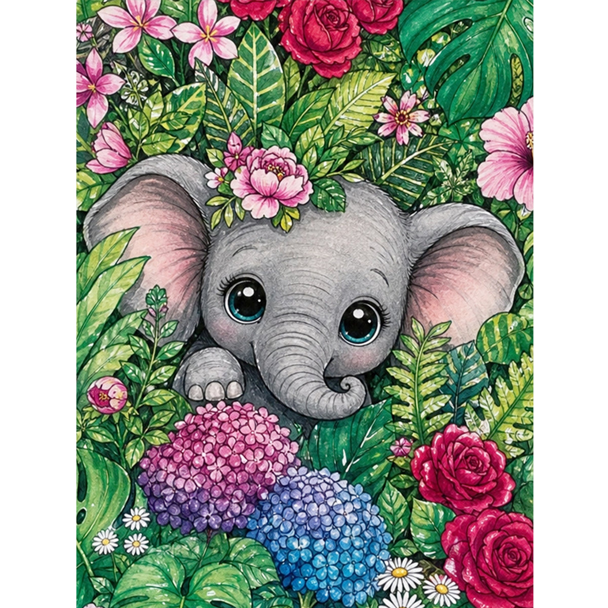 Tropischer Dschungel-Elefant – Vollständiges 14CT gestempeltes Kreuzstich-Set 30x40CM – Huacan