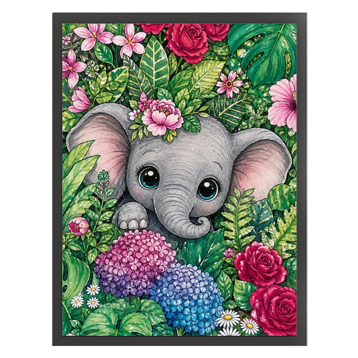 Tropischer Dschungel-Elefant – Vollständiges 14CT gestempeltes Kreuzstich-Set 30x40CM – Huacan