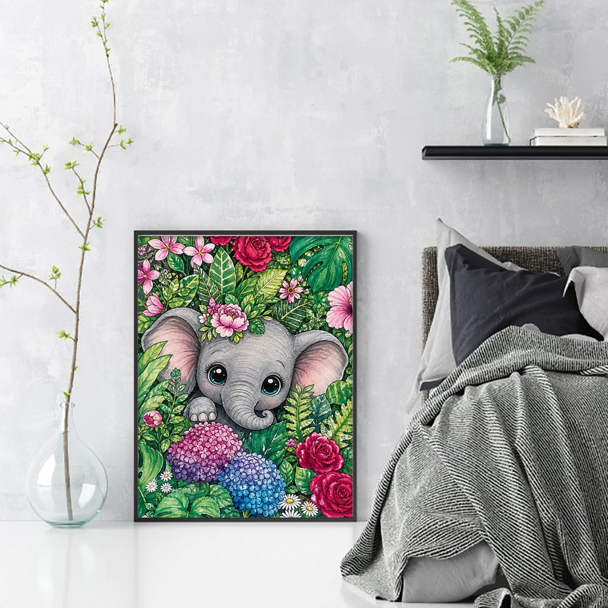 Tropischer Dschungel-Elefant – Vollständiges 14CT gestempeltes Kreuzstich-Set 30x40CM – Huacan