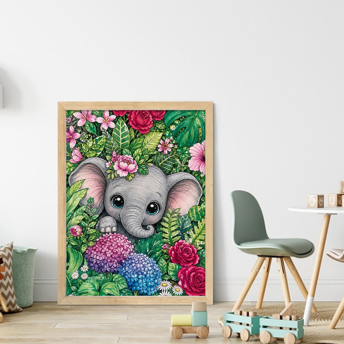 Tropischer Dschungel-Elefant – Vollständiges 14CT gestempeltes Kreuzstich-Set 30x40CM – Huacan