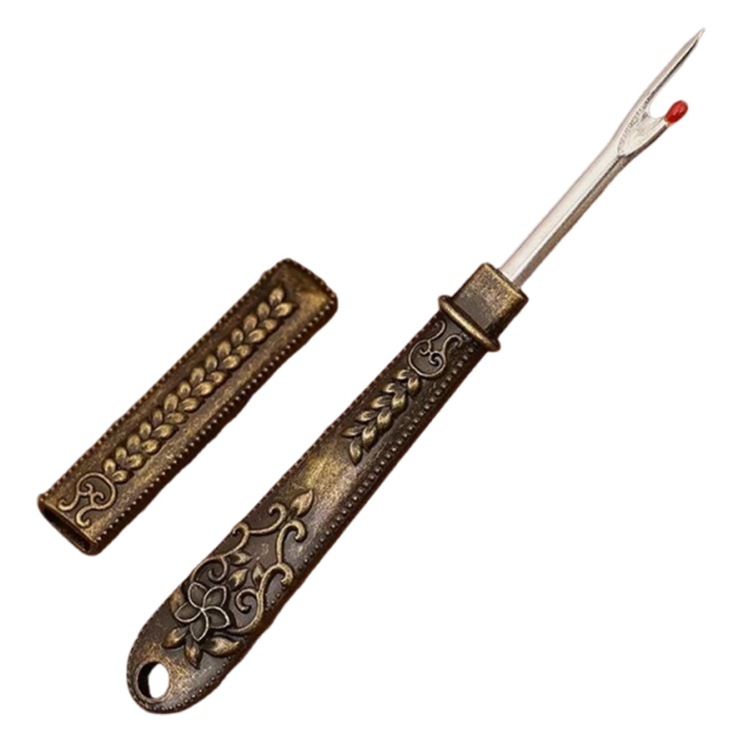 Thread Cutter Stitch Ripper Multi-Purpose Embroidery Removal Tool with Cover Metal Thread Ripper Unpicker for Handmade Needle Sewing Craft Supplies (Bronze)