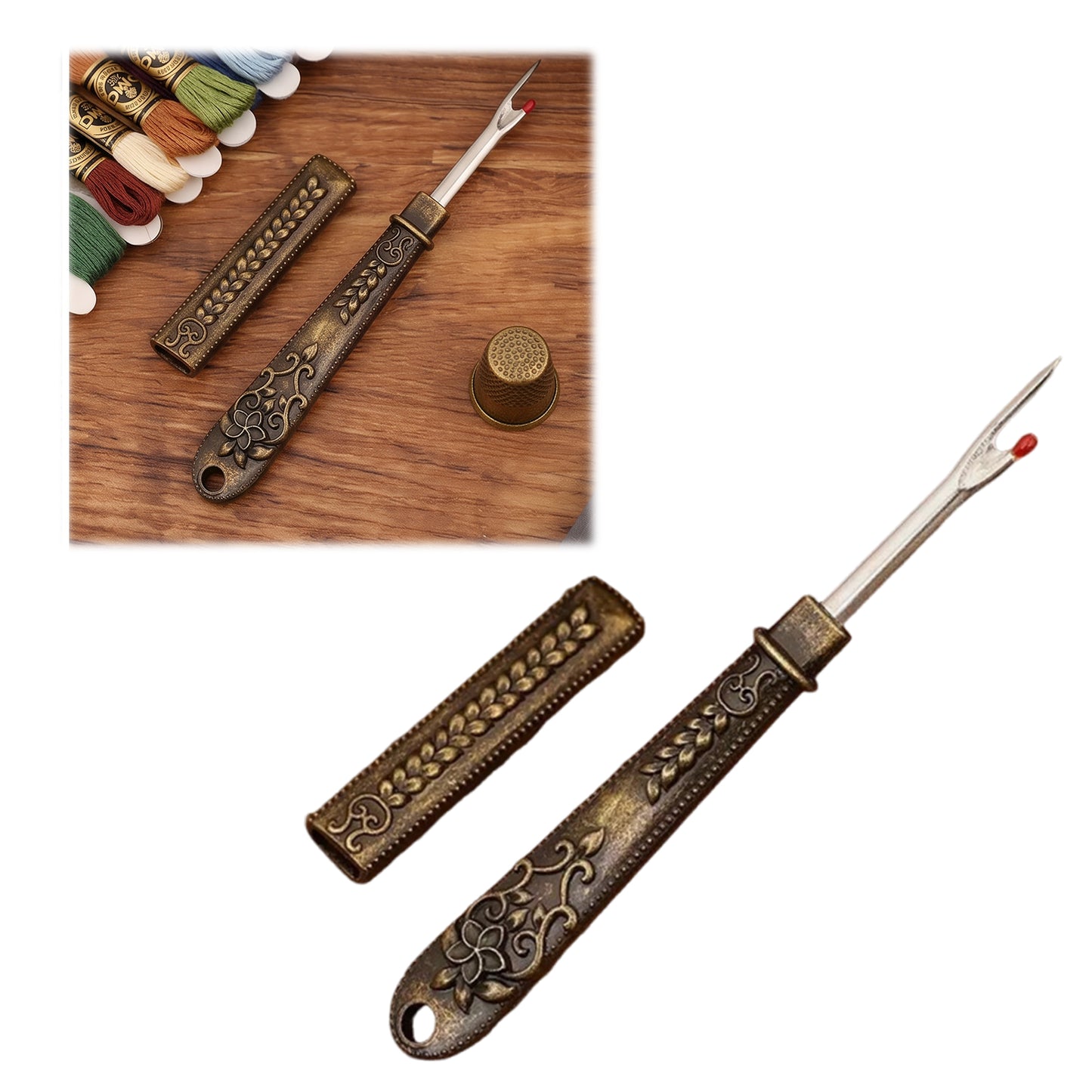 Thread Cutter Stitch Ripper Multi-Purpose Embroidery Removal Tool with Cover Metal Thread Ripper Unpicker for Handmade Needle Sewing Craft Supplies (Bronze)