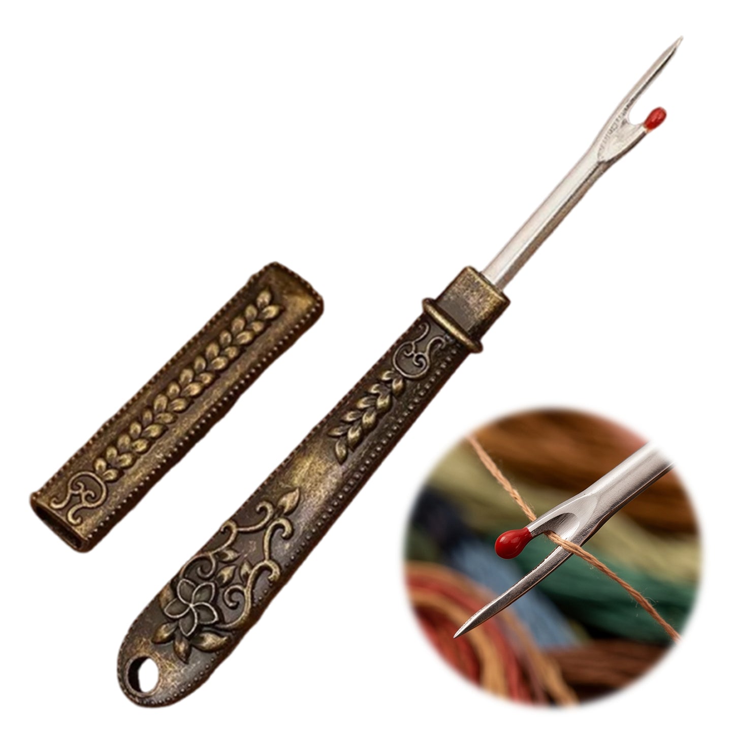 Thread Cutter Stitch Ripper Multi-Purpose Embroidery Removal Tool with Cover Metal Thread Ripper Unpicker for Handmade Needle Sewing Craft Supplies (Bronze)