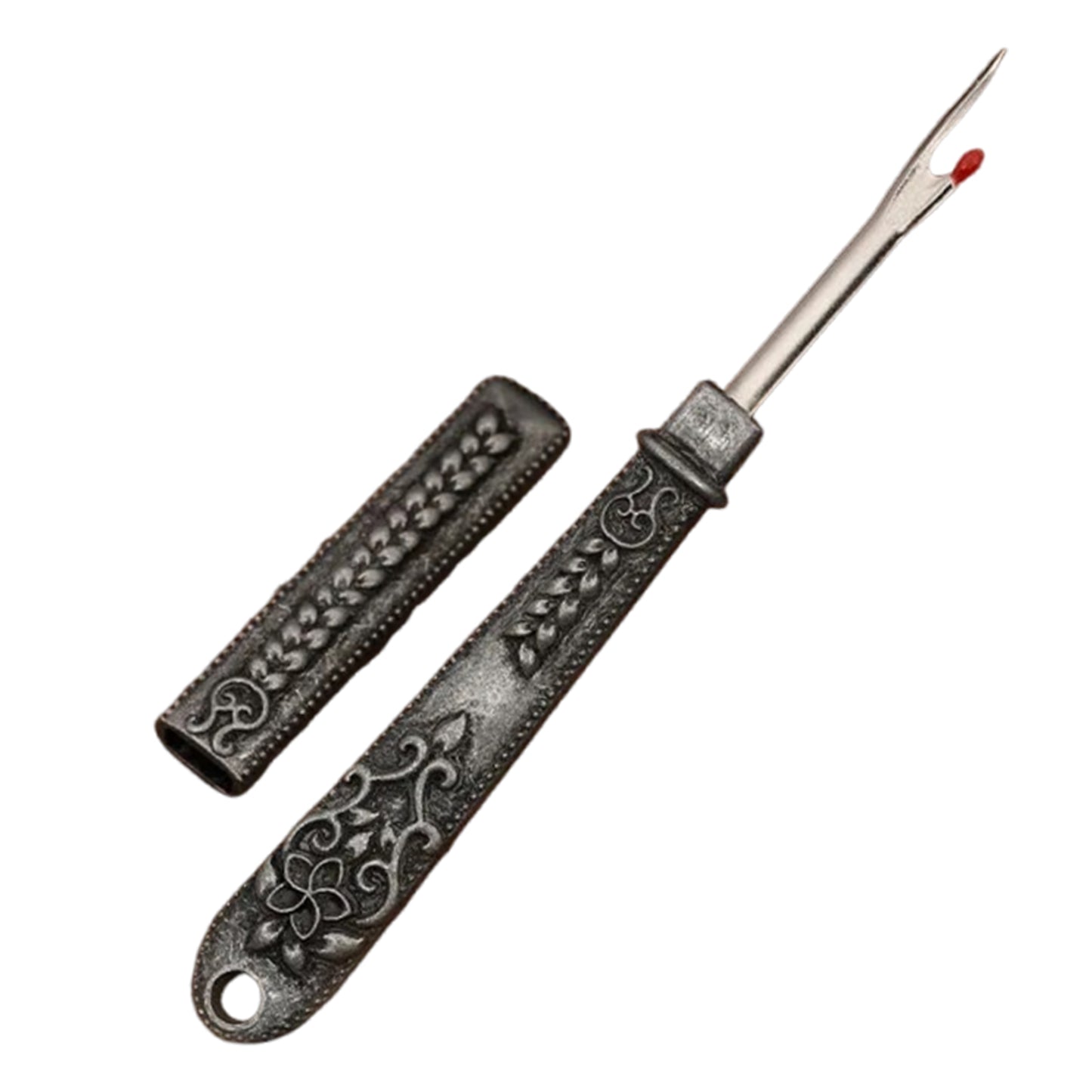 Thread Cutter Stitch Ripper Multi-Purpose Embroidery Removal Tool with Cover Metal Thread Ripper Unpicker for Handmade Needle Sewing Craft Supplies (Antique Silver)