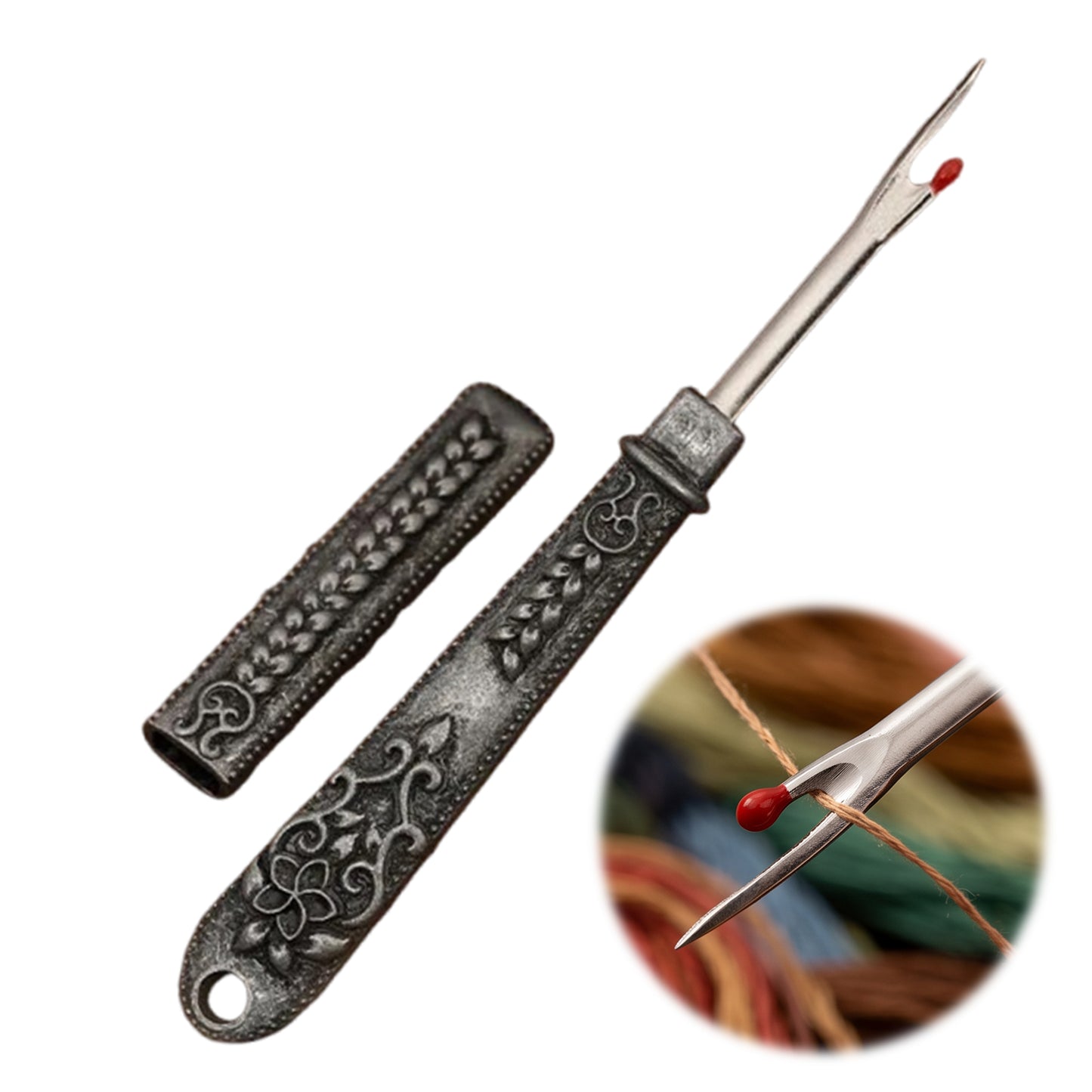 Thread Cutter Stitch Ripper Multi-Purpose Embroidery Removal Tool with Cover Metal Thread Ripper Unpicker for Handmade Needle Sewing Craft Supplies (Antique Silver)