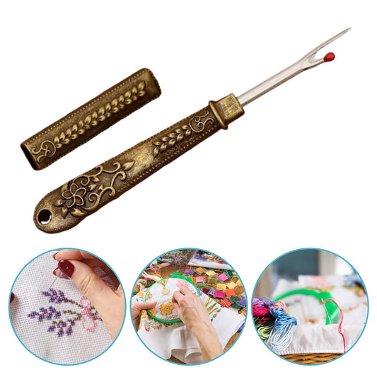 Thread Cutter Stitch Ripper Multi-Purpose Embroidery Removal Tool with Cover Metal Thread Ripper Unpicker for Handmade Needle Sewing Craft Supplies (Gold)