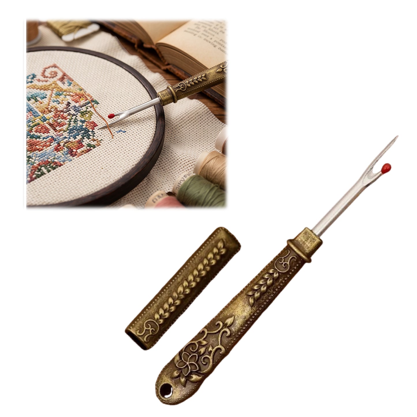 Thread Cutter Stitch Ripper Multi-Purpose Embroidery Removal Tool with Cover Metal Thread Ripper Unpicker for Handmade Needle Sewing Craft Supplies (Gold)