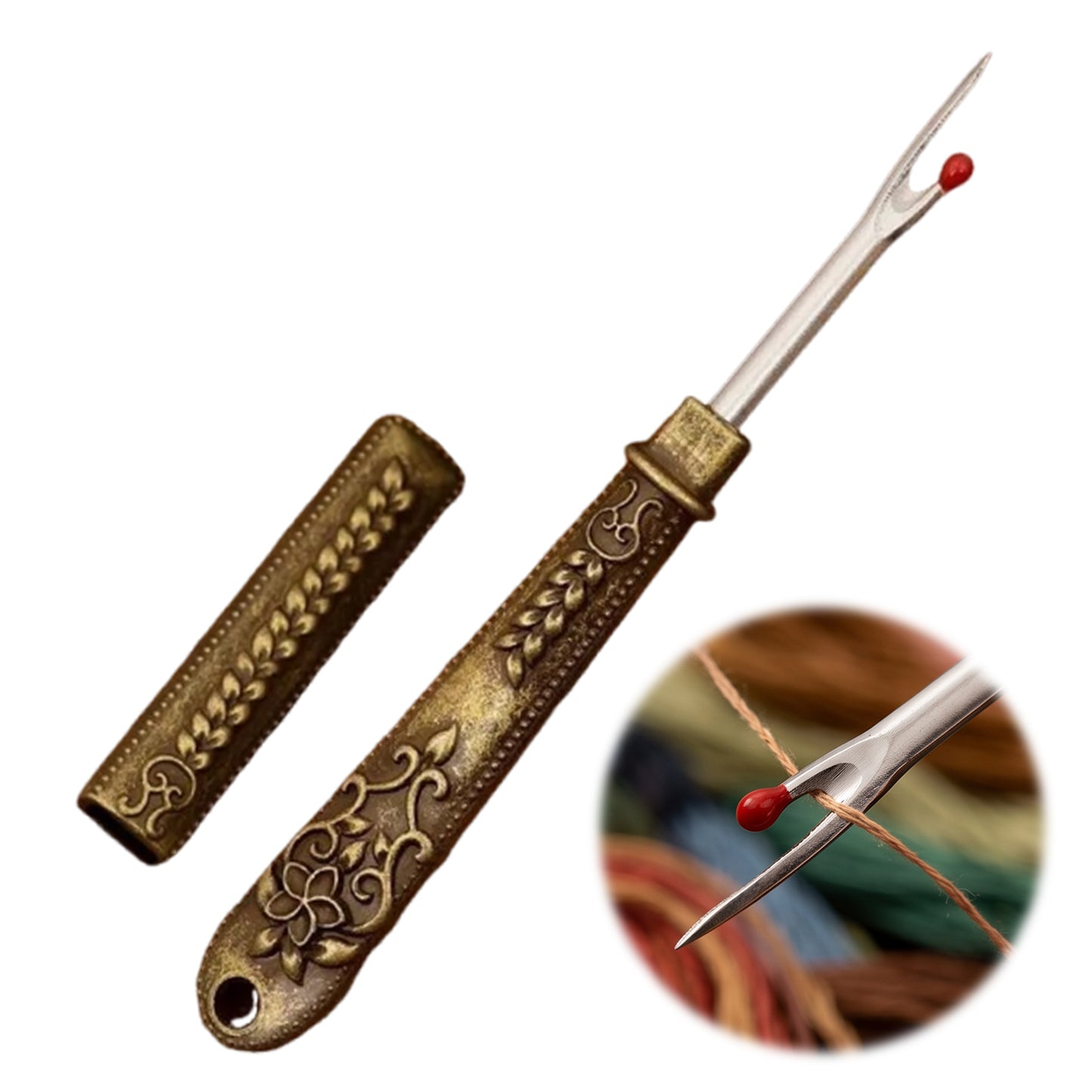 Thread Cutter Stitch Ripper Multi-Purpose Embroidery Removal Tool with Cover Metal Thread Ripper Unpicker for Handmade Needle Sewing Craft Supplies (Gold)
