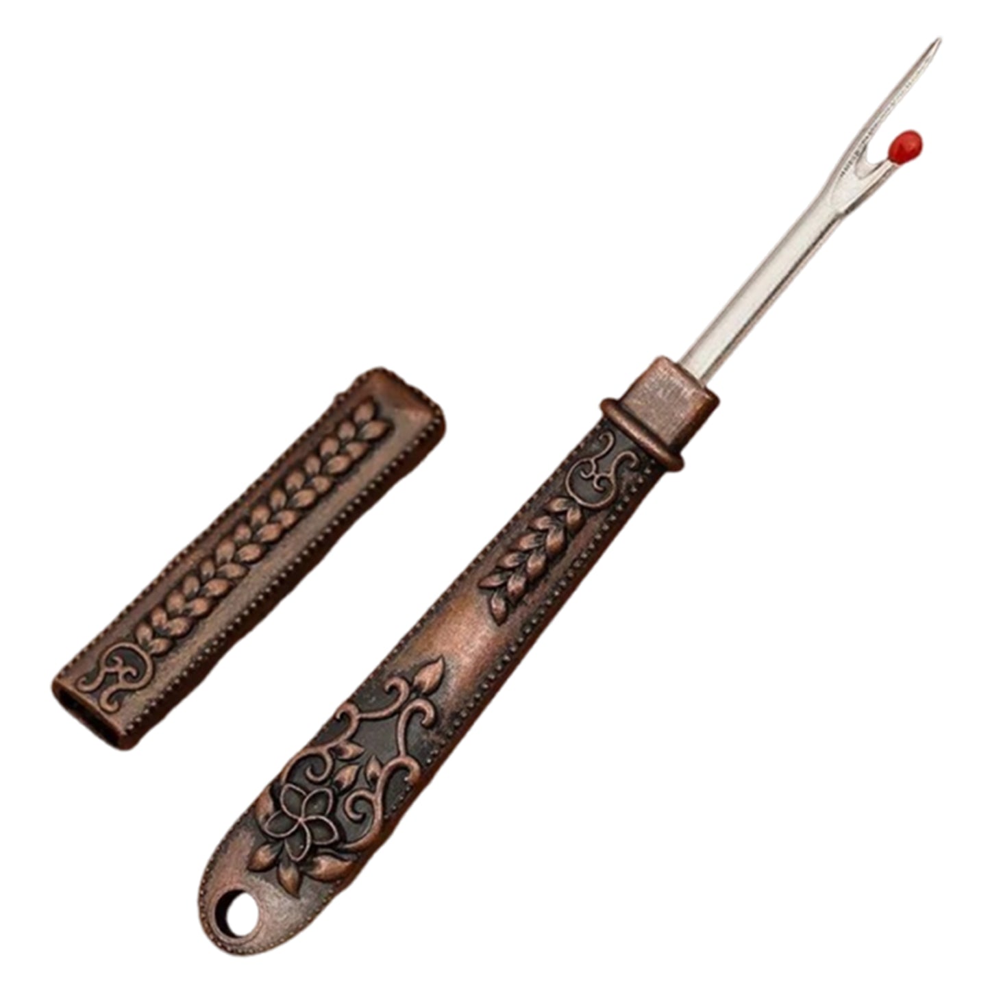 Thread Cutter Stitch Ripper Multi-Purpose Embroidery Removal Tool with Cover Metal Thread Ripper Unpicker for Handmade Needle Sewing Craft Supplies (Red Copper)