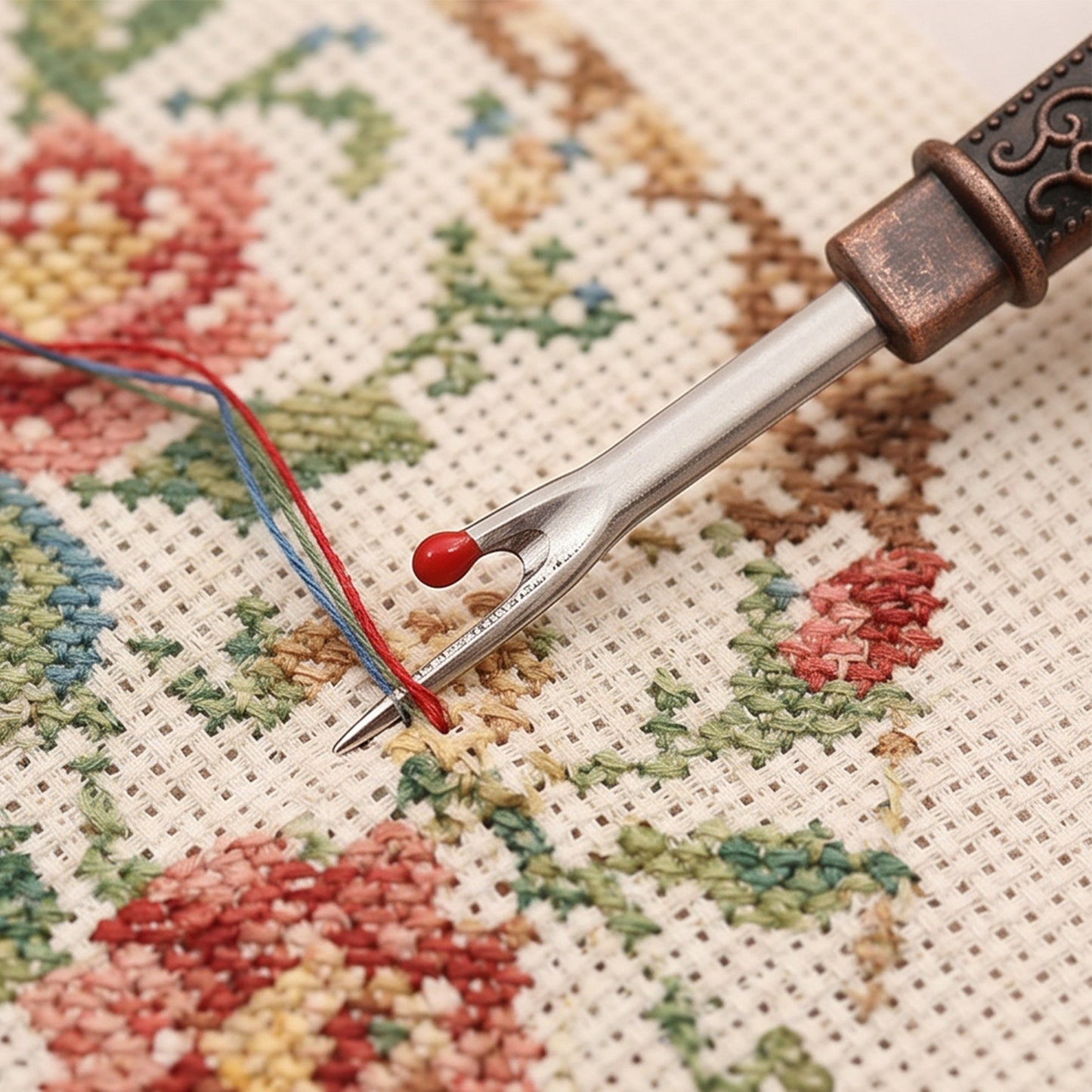 Thread Cutter Stitch Ripper Multi-Purpose Embroidery Removal Tool with Cover Metal Thread Ripper Unpicker for Handmade Needle Sewing Craft Supplies (Red Copper)