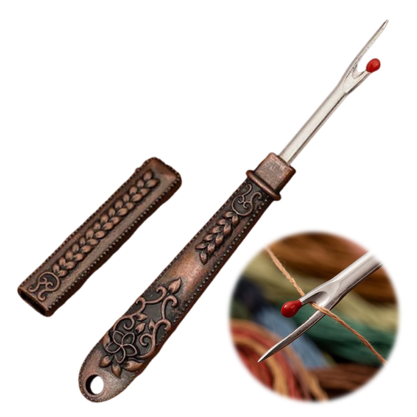 Thread Cutter Stitch Ripper Multi-Purpose Embroidery Removal Tool with Cover Metal Thread Ripper Unpicker for Handmade Needle Sewing Craft Supplies (Red Copper)