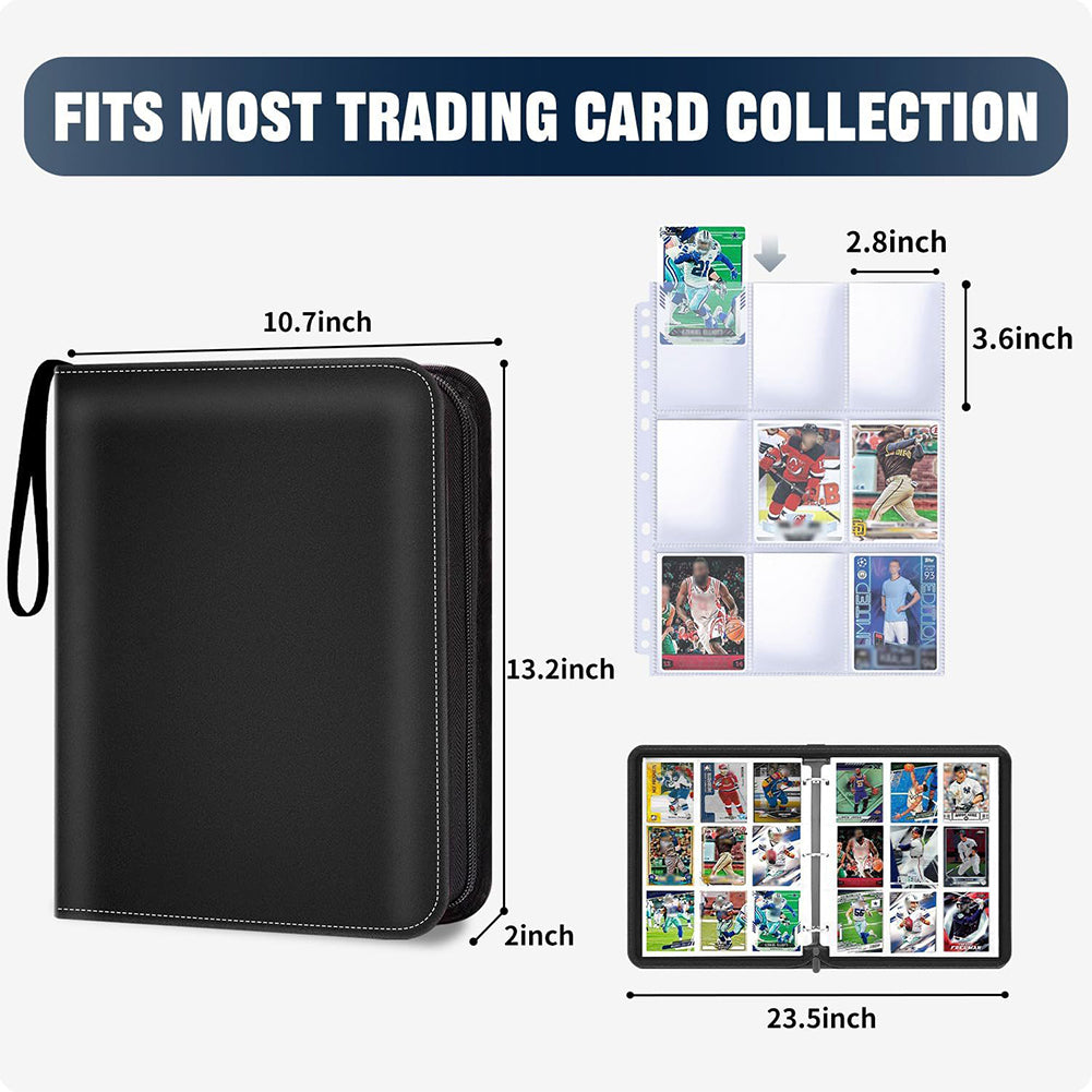 Embroidery Floss Organizer 50 Clear 9-Pocket Pages Waterproof Zip Trading Card Binder Holds 200+ Thread for Embroidery & Craft Supplies (Black)