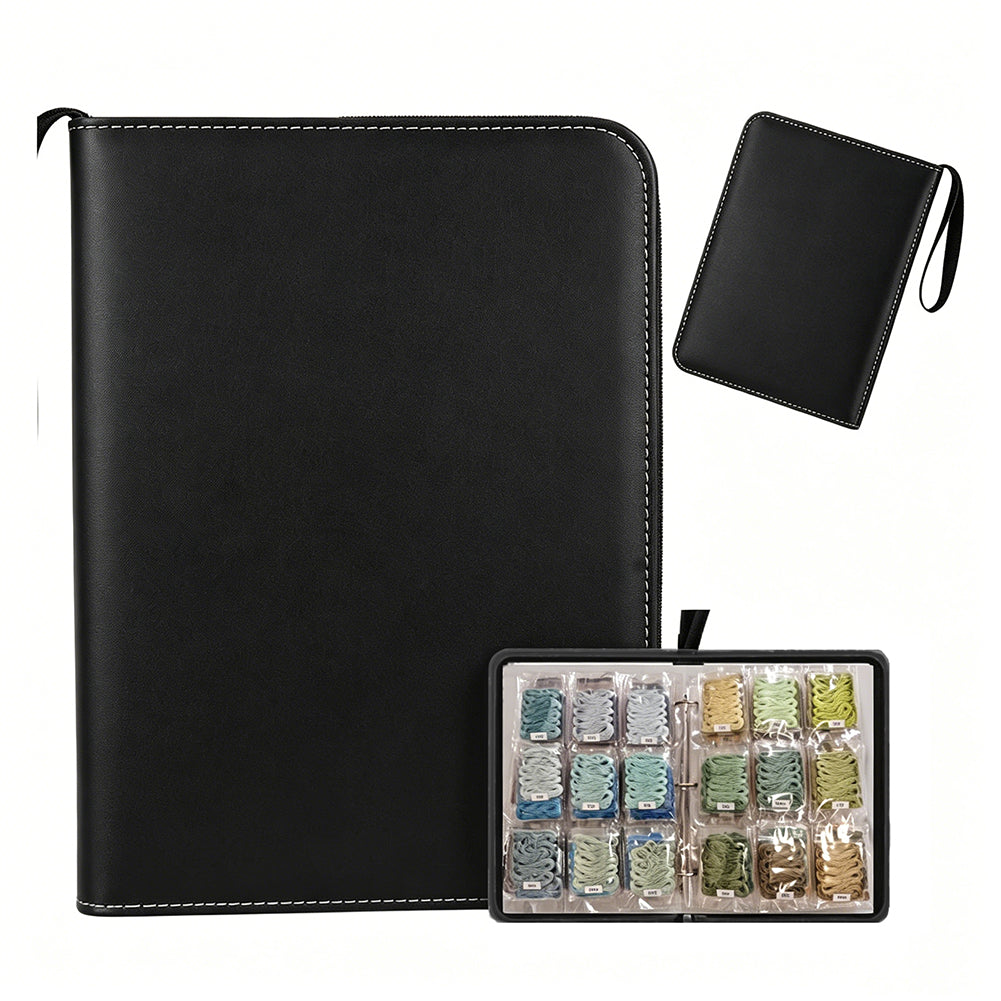Embroidery Floss Organizer 50 Clear 9-Pocket Pages Waterproof Zip Trading Card Binder Holds 200+ Thread for Embroidery & Craft Supplies (Black)