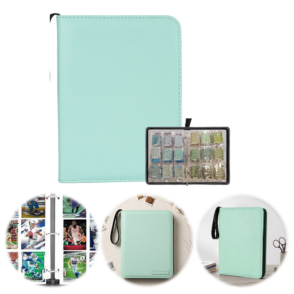 Embroidery Floss Organizer 50 Clear 9-Pocket Pages Waterproof Zip Trading Card Binder Holds 200+ Thread for Embroidery & Craft Supplies (Green)