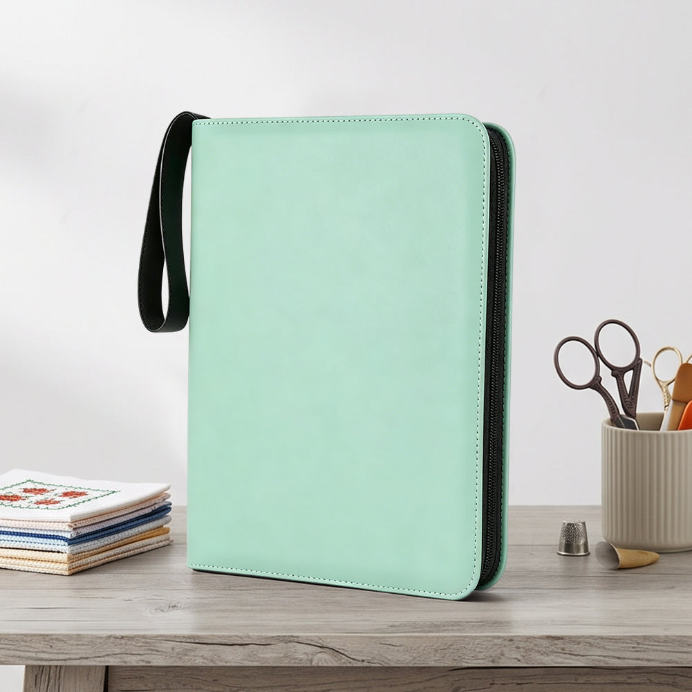 Embroidery Floss Organizer 50 Clear 9-Pocket Pages Waterproof Zip Trading Card Binder Holds 200+ Thread for Embroidery & Craft Supplies (Green)
