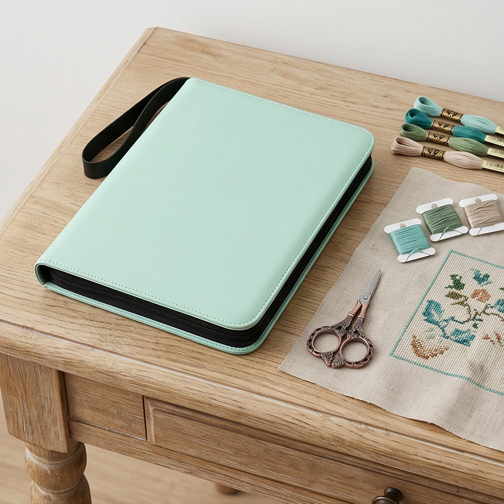 Embroidery Floss Organizer 50 Clear 9-Pocket Pages Waterproof Zip Trading Card Binder Holds 200+ Thread for Embroidery & Craft Supplies (Green)