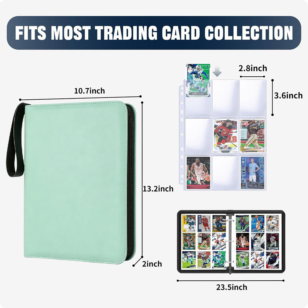 Embroidery Floss Organizer 50 Clear 9-Pocket Pages Waterproof Zip Trading Card Binder Holds 200+ Thread for Embroidery & Craft Supplies (Green)