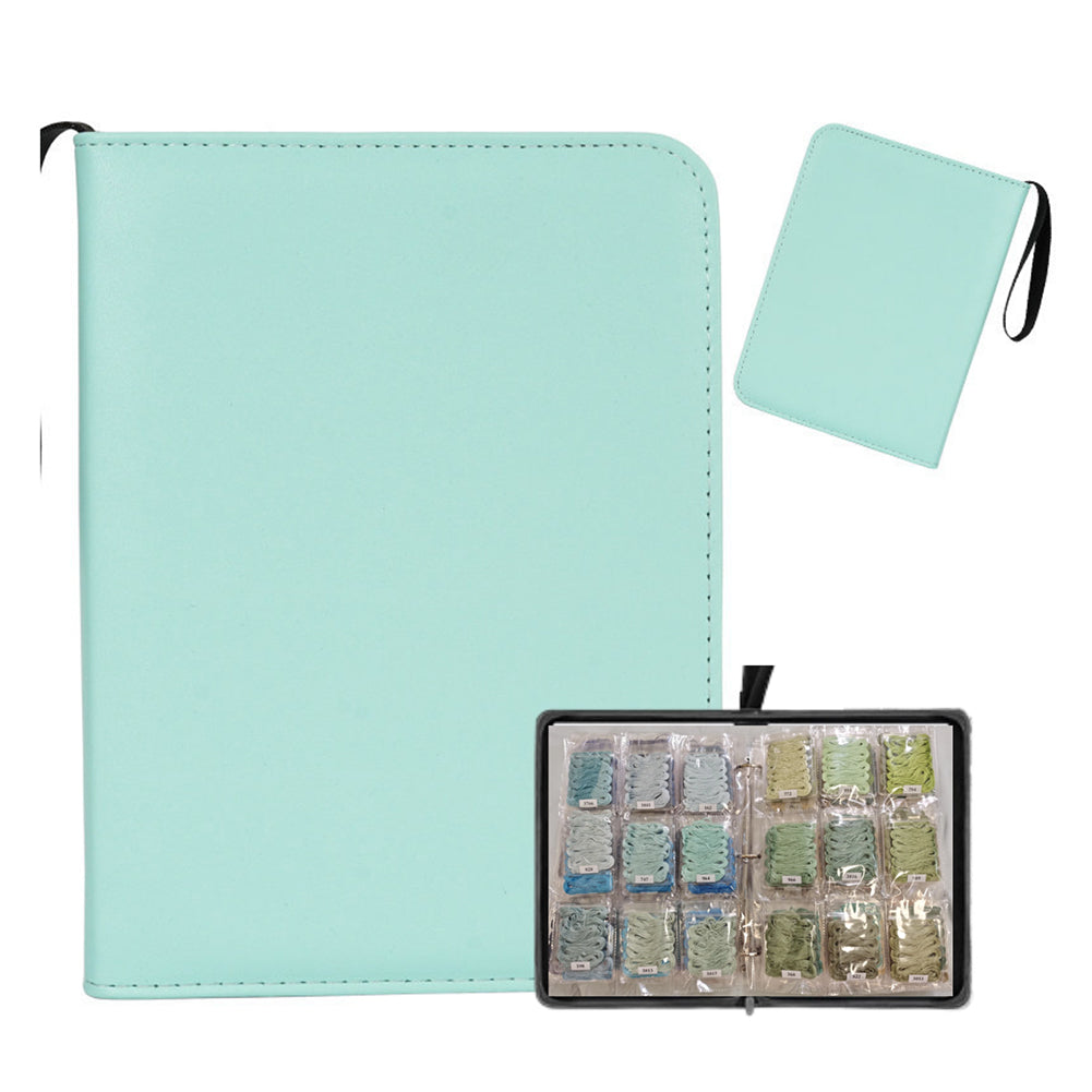 Embroidery Floss Organizer 50 Clear 9-Pocket Pages Waterproof Zip Trading Card Binder Holds 200+ Thread for Embroidery & Craft Supplies (Green)