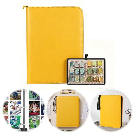Embroidery Floss Organizer 50 Clear 9-Pocket Pages Waterproof Zip Trading Card Binder Holds 200+ Thread for Embroidery & Craft Supplies (Yellow)