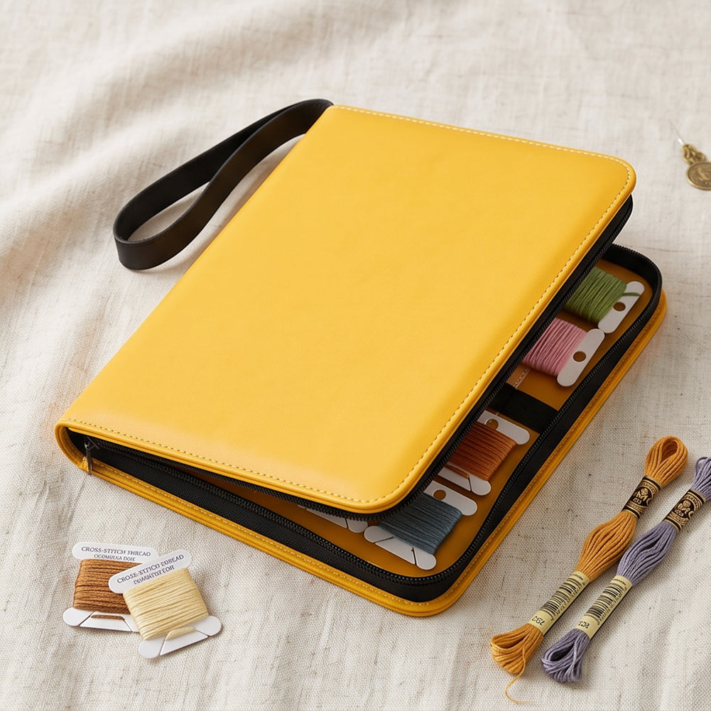 Embroidery Floss Organizer 50 Clear 9-Pocket Pages Waterproof Zip Trading Card Binder Holds 200+ Thread for Embroidery & Craft Supplies (Yellow)