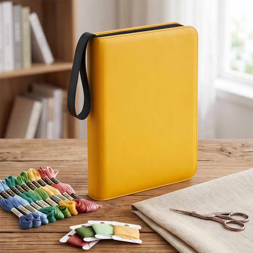 Embroidery Floss Organizer 50 Clear 9-Pocket Pages Waterproof Zip Trading Card Binder Holds 200+ Thread for Embroidery & Craft Supplies (Yellow)