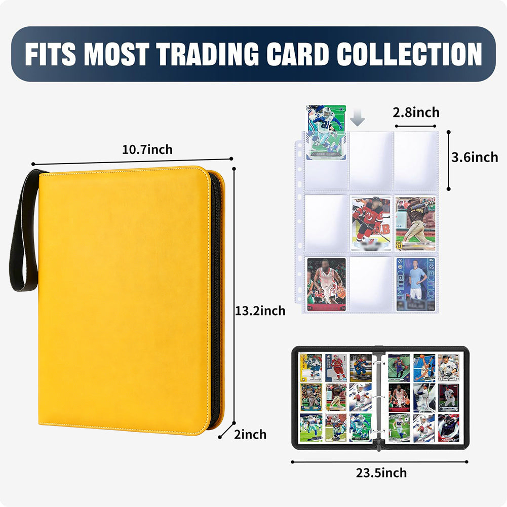 Embroidery Floss Organizer 50 Clear 9-Pocket Pages Waterproof Zip Trading Card Binder Holds 200+ Thread for Embroidery & Craft Supplies (Yellow)