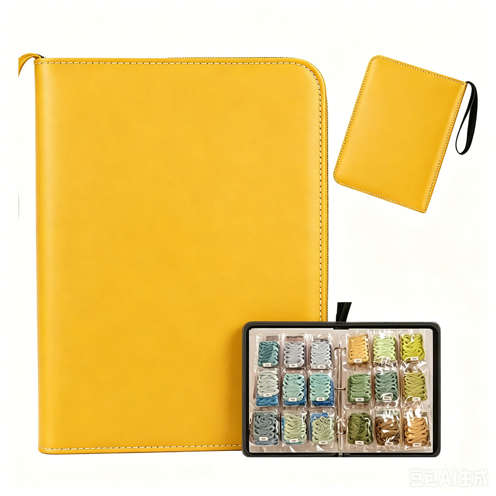 Embroidery Floss Organizer 50 Clear 9-Pocket Pages Waterproof Zip Trading Card Binder Holds 200+ Thread for Embroidery & Craft Supplies (Yellow)