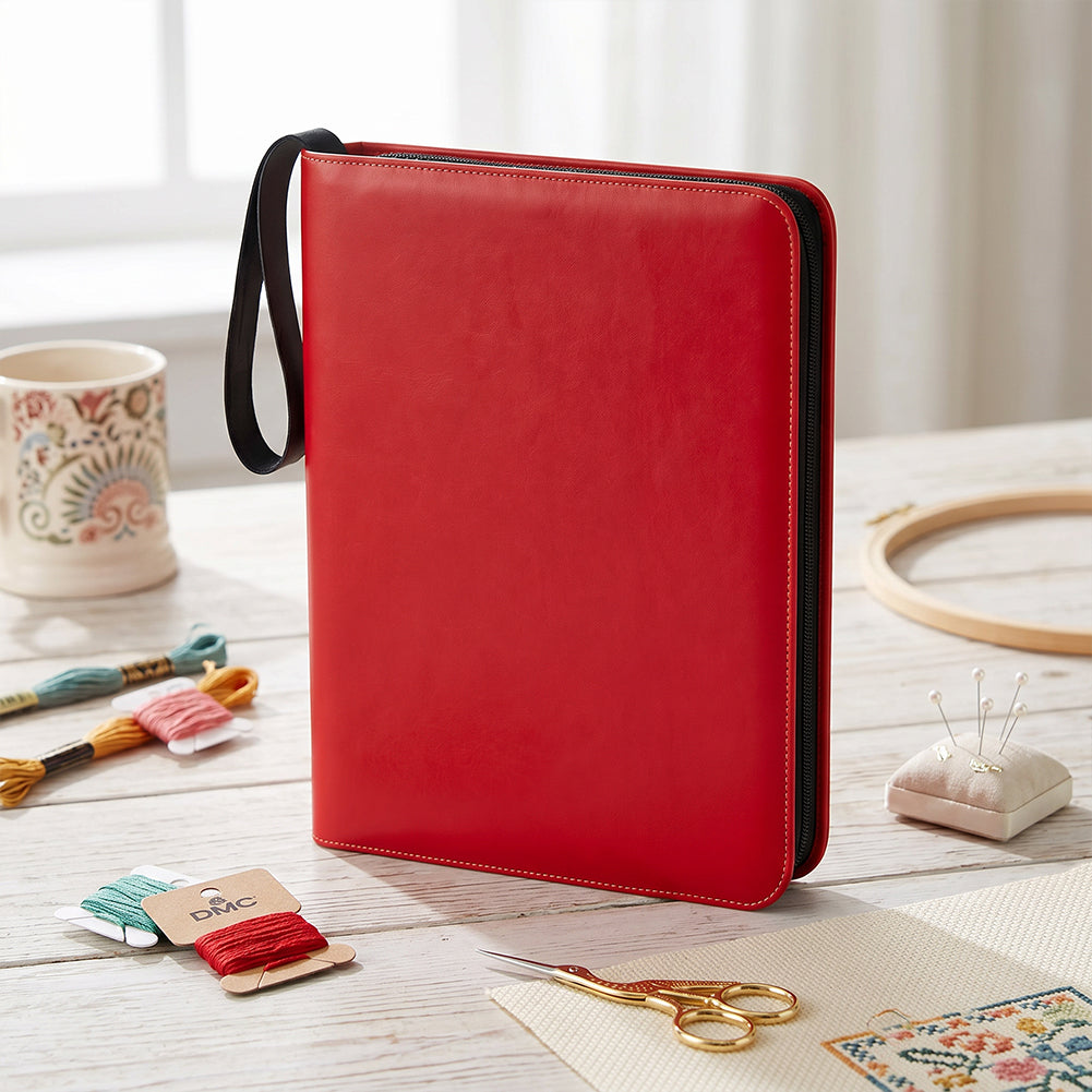 Embroidery Floss Organizer 50 Clear 9-Pocket Pages Waterproof Zip Trading Card Binder Holds 200+ Thread for Embroidery & Craft Supplies (Red)