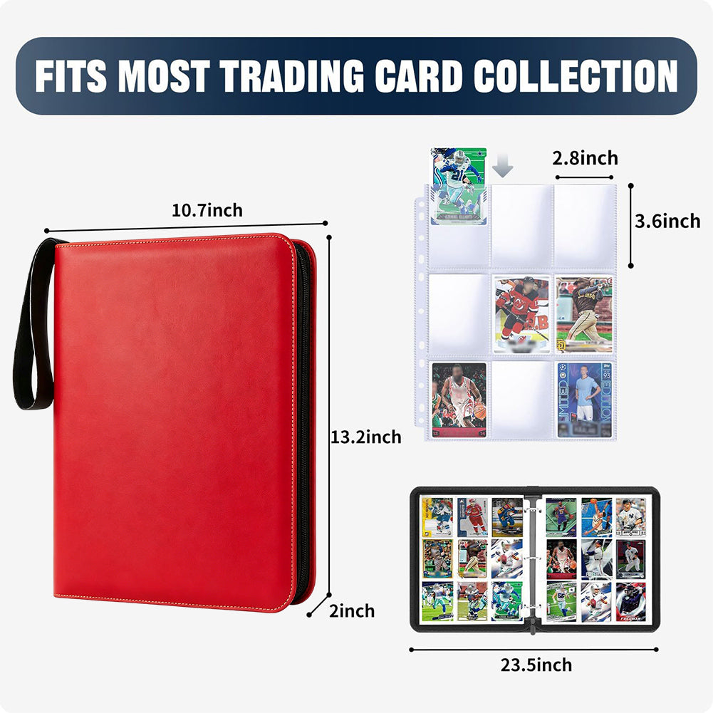 Embroidery Floss Organizer 50 Clear 9-Pocket Pages Waterproof Zip Trading Card Binder Holds 200+ Thread for Embroidery & Craft Supplies (Red)