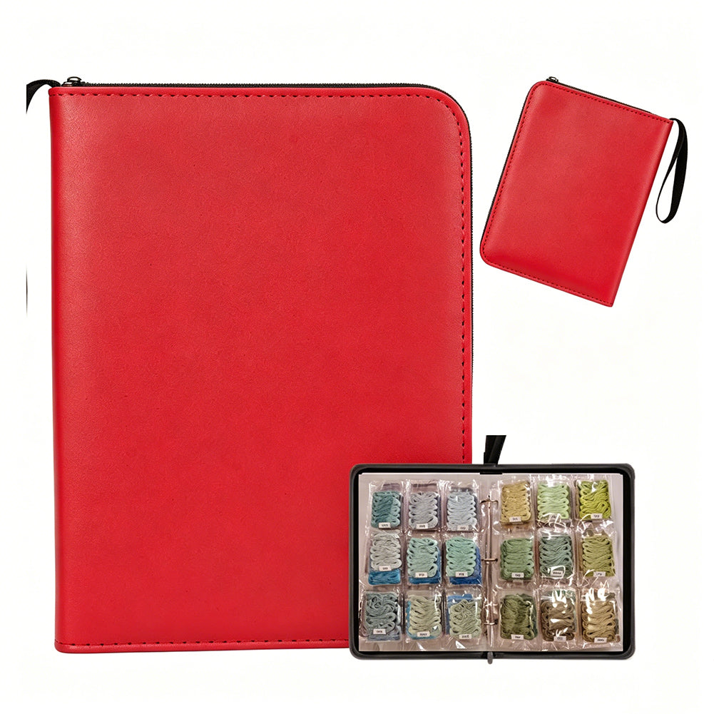 Embroidery Floss Organizer 50 Clear 9-Pocket Pages Waterproof Zip Trading Card Binder Holds 200+ Thread for Embroidery & Craft Supplies (Red)