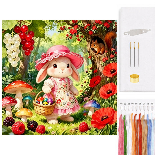 Rabbit And Poppy - Full 14CT Counted Cross Stitch 40x40CM - Yishu