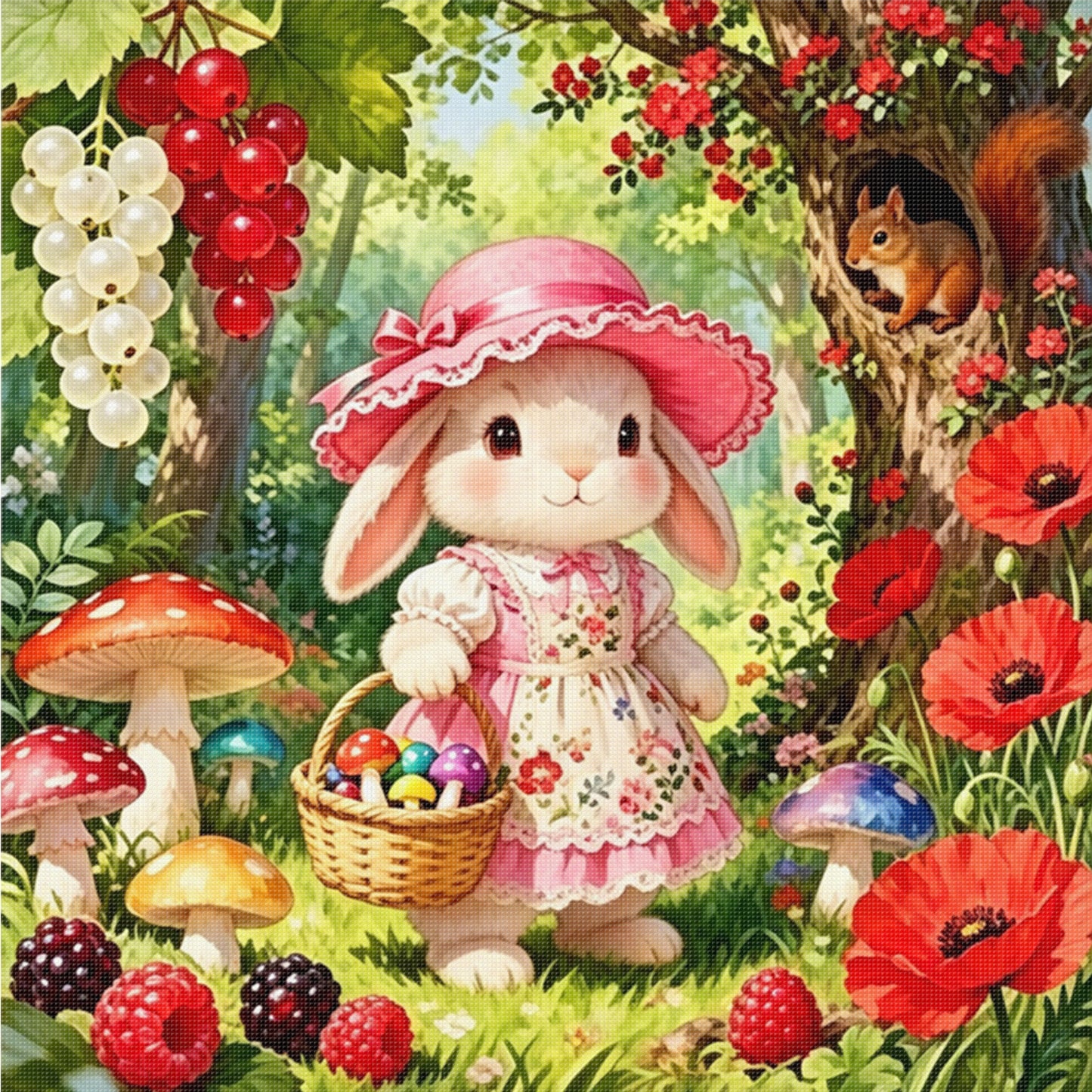 Rabbit And Poppy - Full 14CT Counted Cross Stitch 40x40CM - Yishu