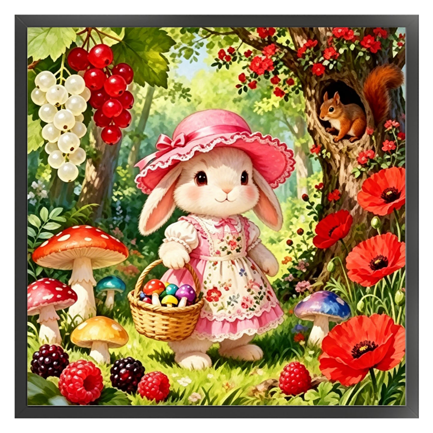 Rabbit And Poppy - Full 14CT Counted Cross Stitch 40x40CM - Yishu