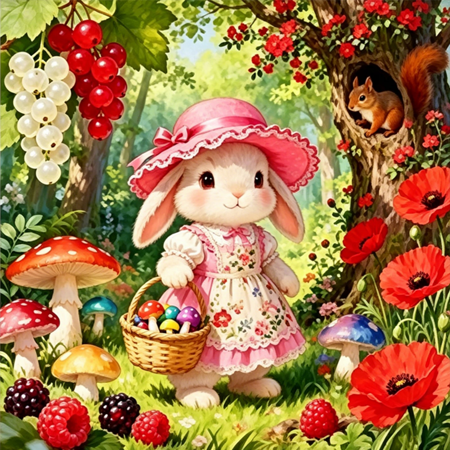 Rabbit And Poppy - Full 14CT Counted Cross Stitch 40x40CM - Yishu
