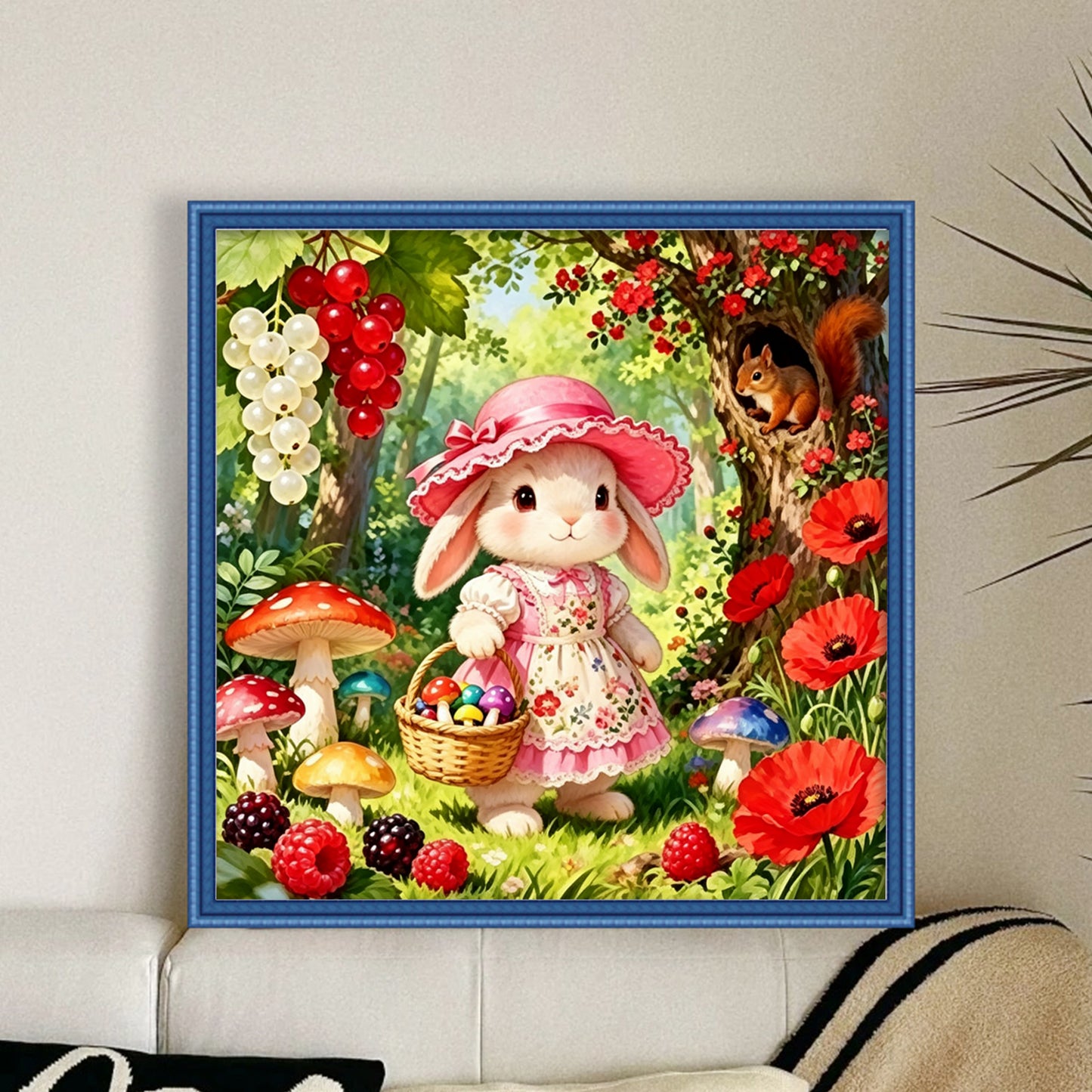 Rabbit And Poppy - Full 14CT Counted Cross Stitch 40x40CM - Yishu