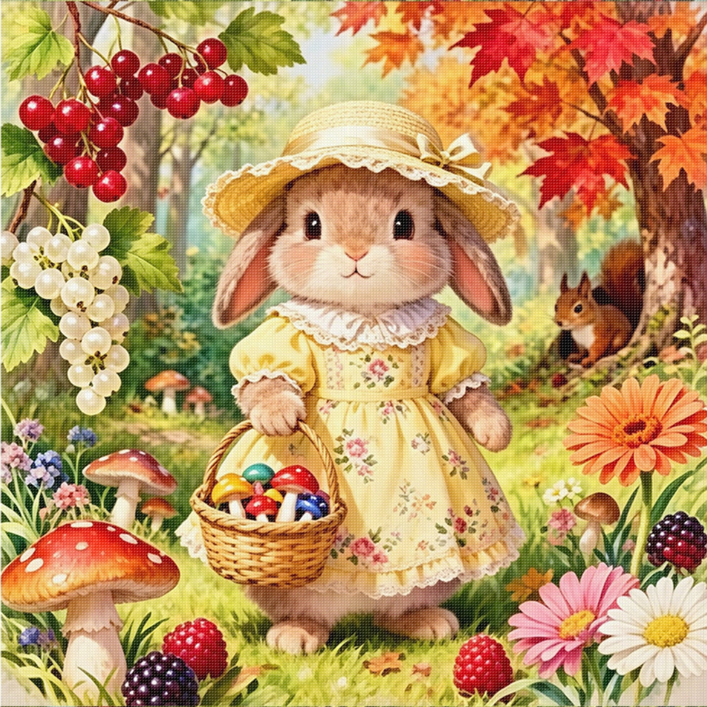 Autumn Rabbit - Full 14CT Counted Cross Stitch 40x40CM - Yishu