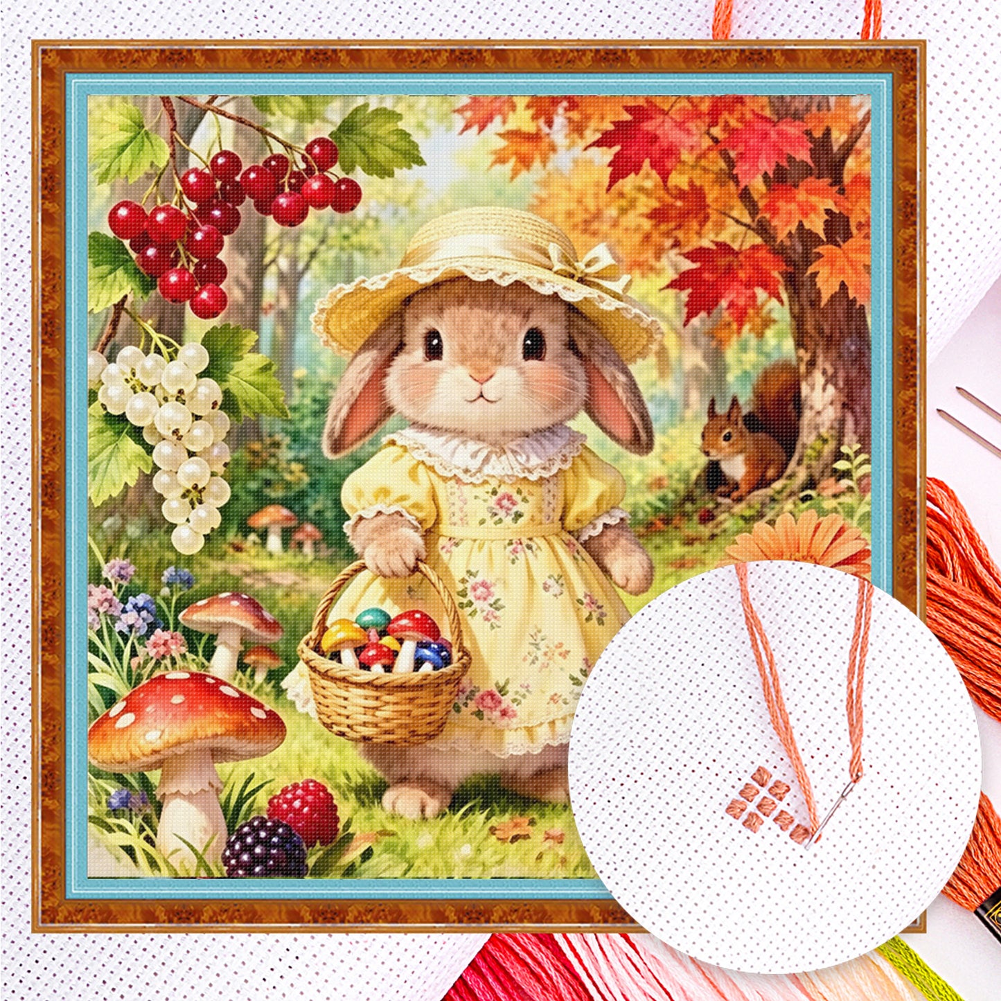 Autumn Rabbit - Full 14CT Counted Cross Stitch 40x40CM - Yishu
