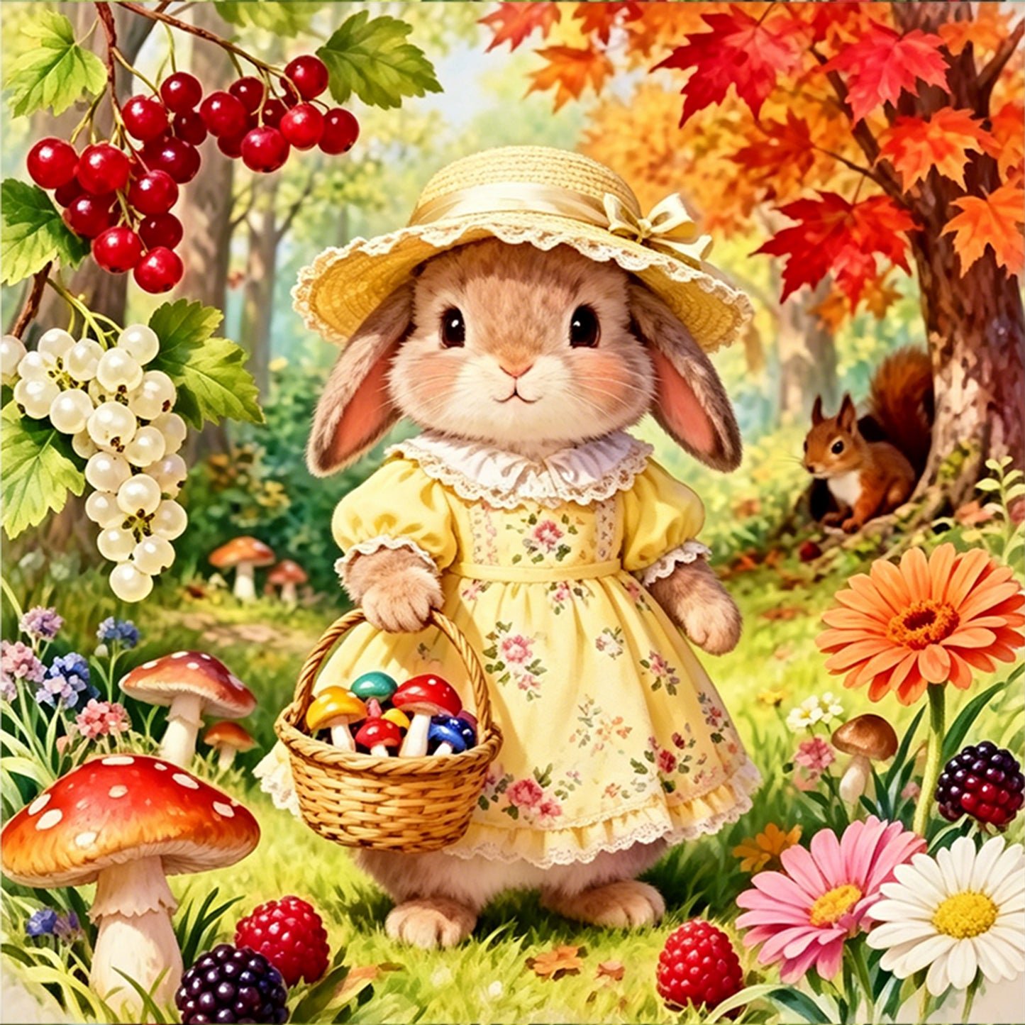 Autumn Rabbit - Full 14CT Counted Cross Stitch 40x40CM - Yishu