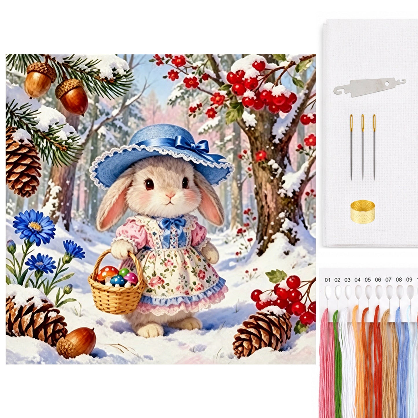 Winter Forest Rabbit - Full 14CT Counted Cross Stitch 40x40CM - Yishu
