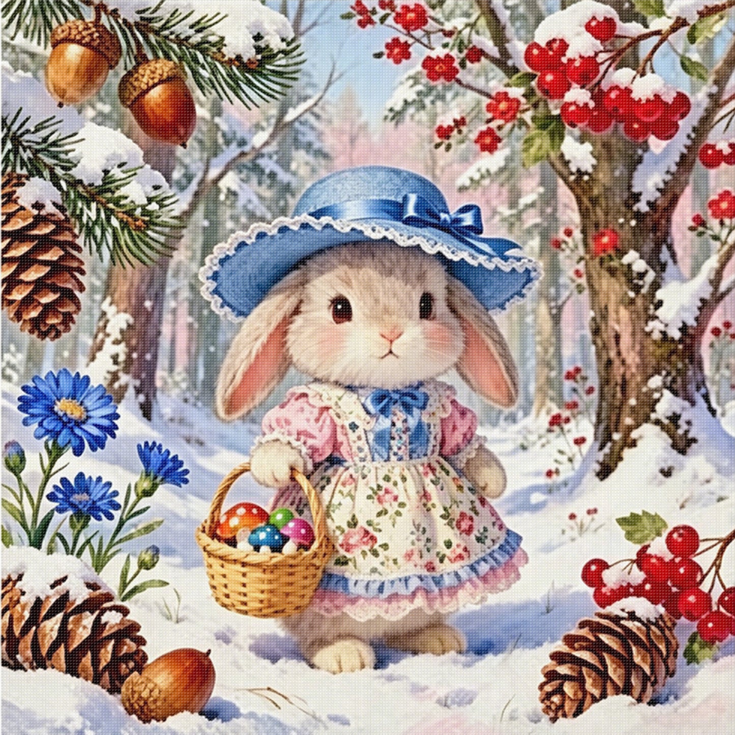 Winter Forest Rabbit - Full 14CT Counted Cross Stitch 40x40CM - Yishu