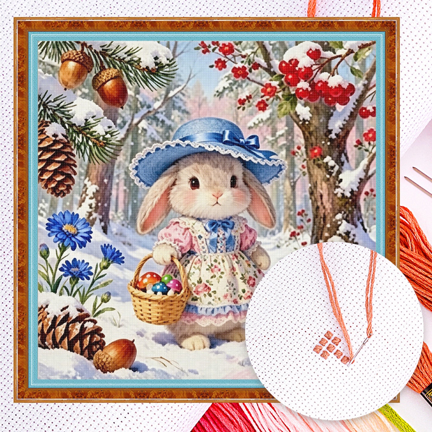 Winter Forest Rabbit - Full 14CT Counted Cross Stitch 40x40CM - Yishu