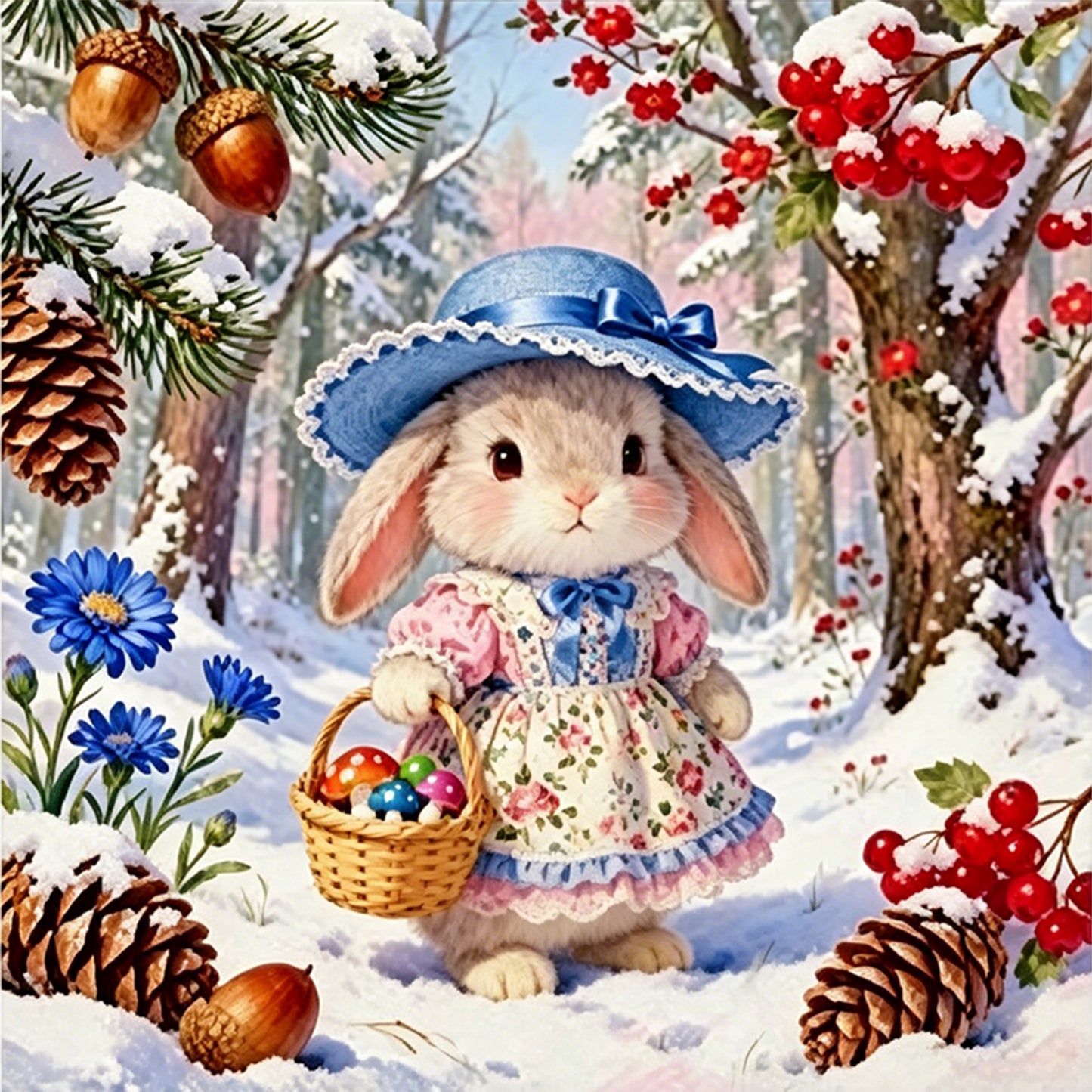 Winter Forest Rabbit - Full 14CT Counted Cross Stitch 40x40CM - Yishu