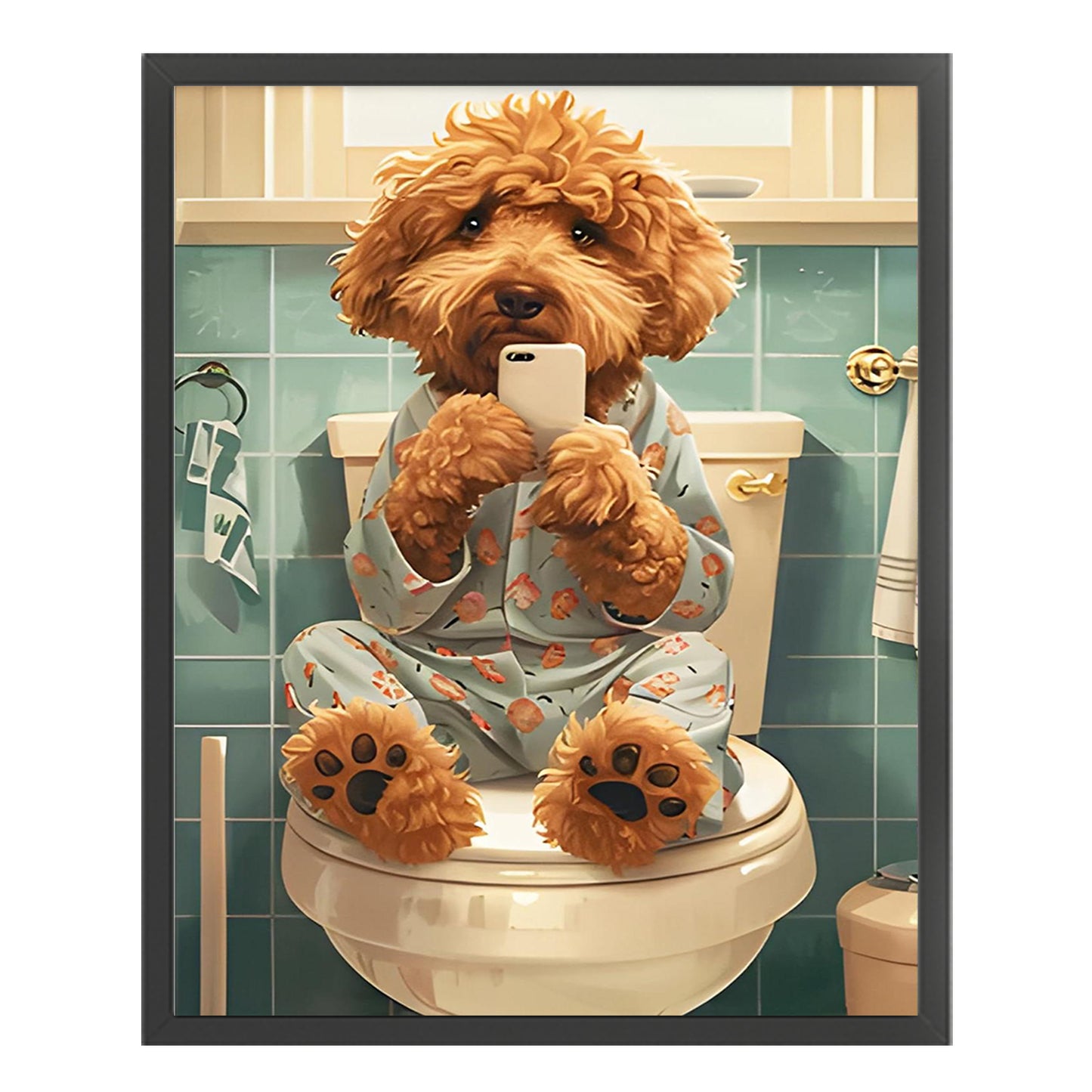 Teddy Bear In Restroom-Dog - Full 11CT Stamped Cross Stitch 40x50CM - Huacan