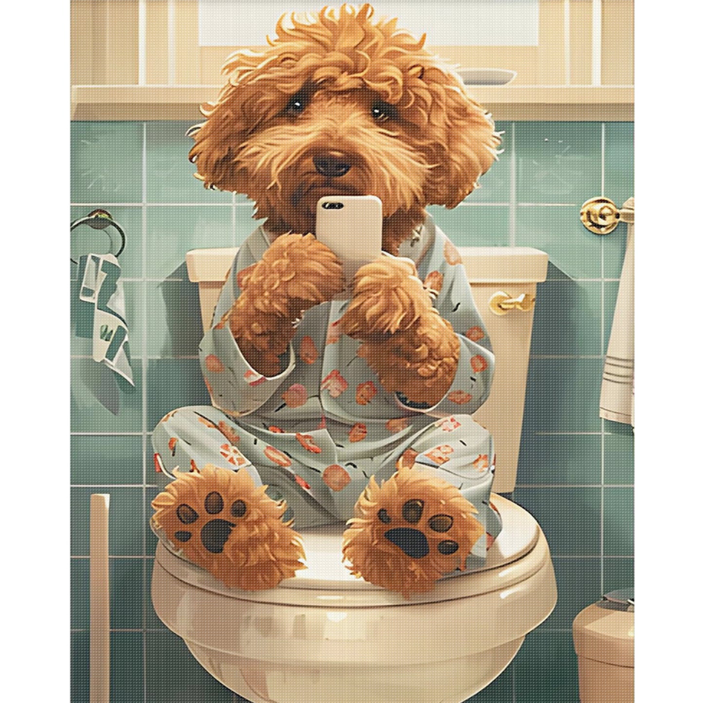 Teddy Bear In Restroom-Dog - Full 11CT Stamped Cross Stitch 40x50CM - Huacan