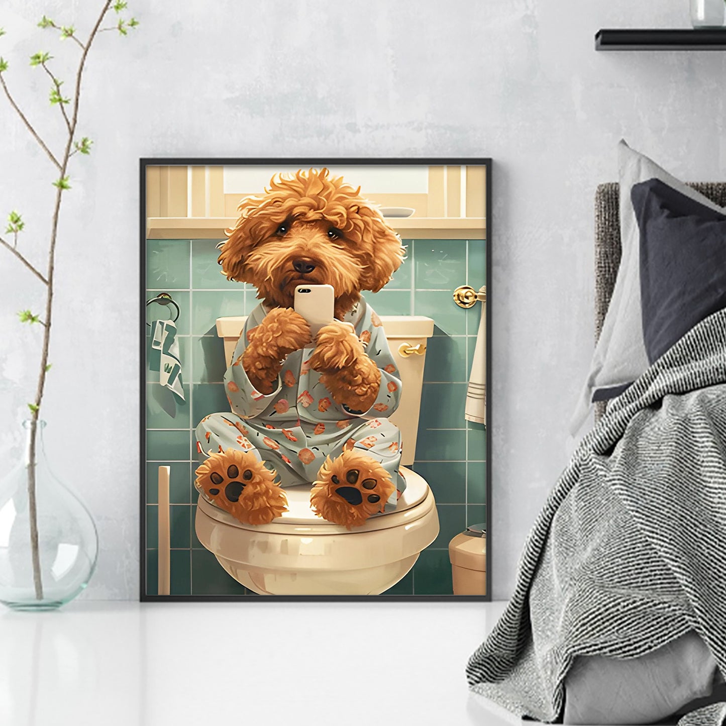 Teddy Bear In Restroom-Dog - Full 11CT Stamped Cross Stitch 40x50CM - Huacan