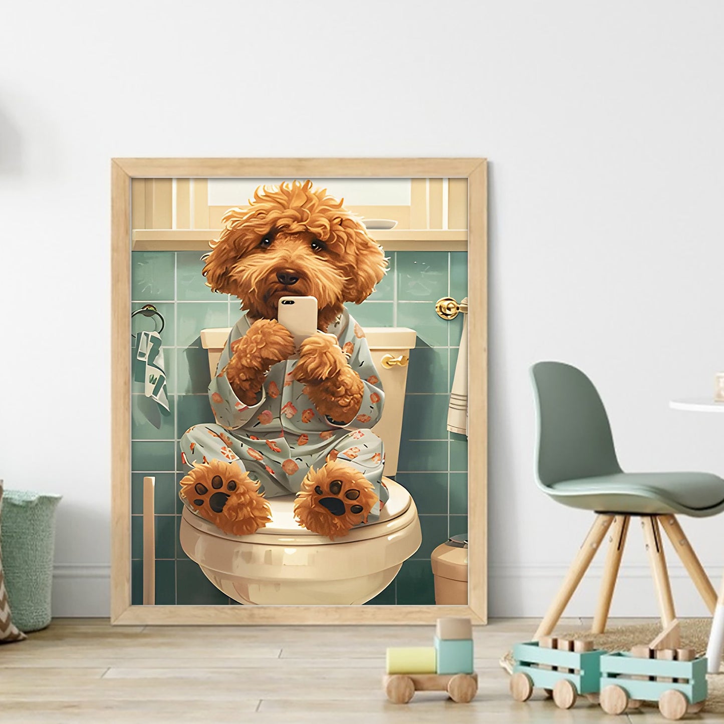Teddy Bear In Restroom-Dog - Full 11CT Stamped Cross Stitch 40x50CM - Huacan