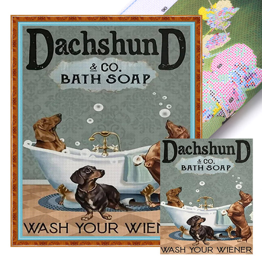 Puppy In Bathroom - Full 11CT Stamped Cross Stitch 40x50CM - Huacan
