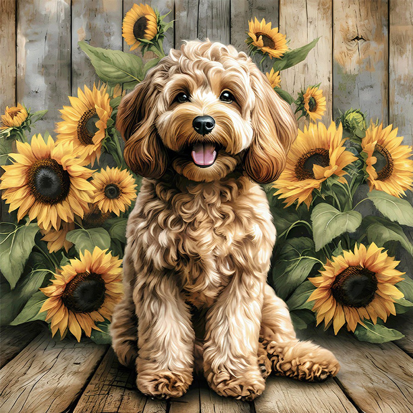 Sunflower Teddy Bear-Dog - Full 11CT Stamped Cross Stitch 40x40CM - Huacan