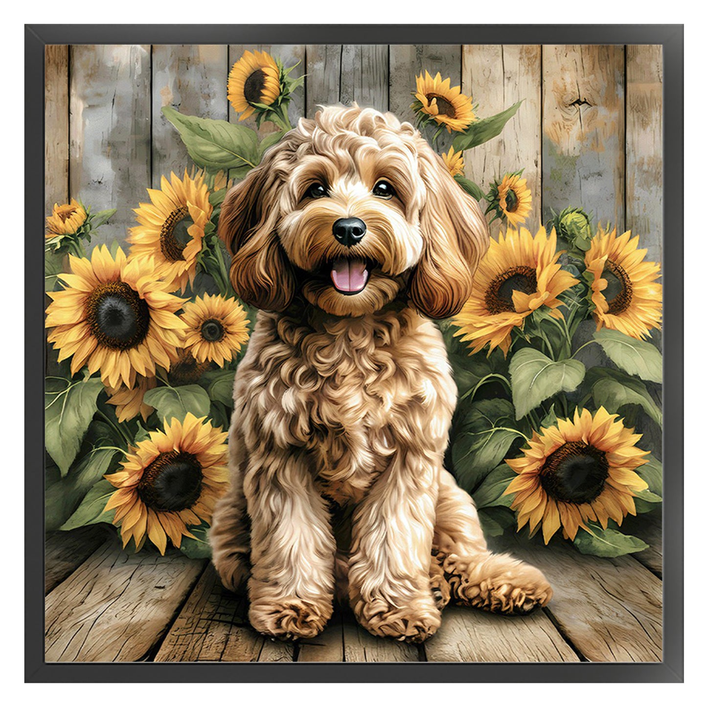 Sunflower Teddy Bear-Dog - Full 11CT Stamped Cross Stitch 40x40CM - Huacan