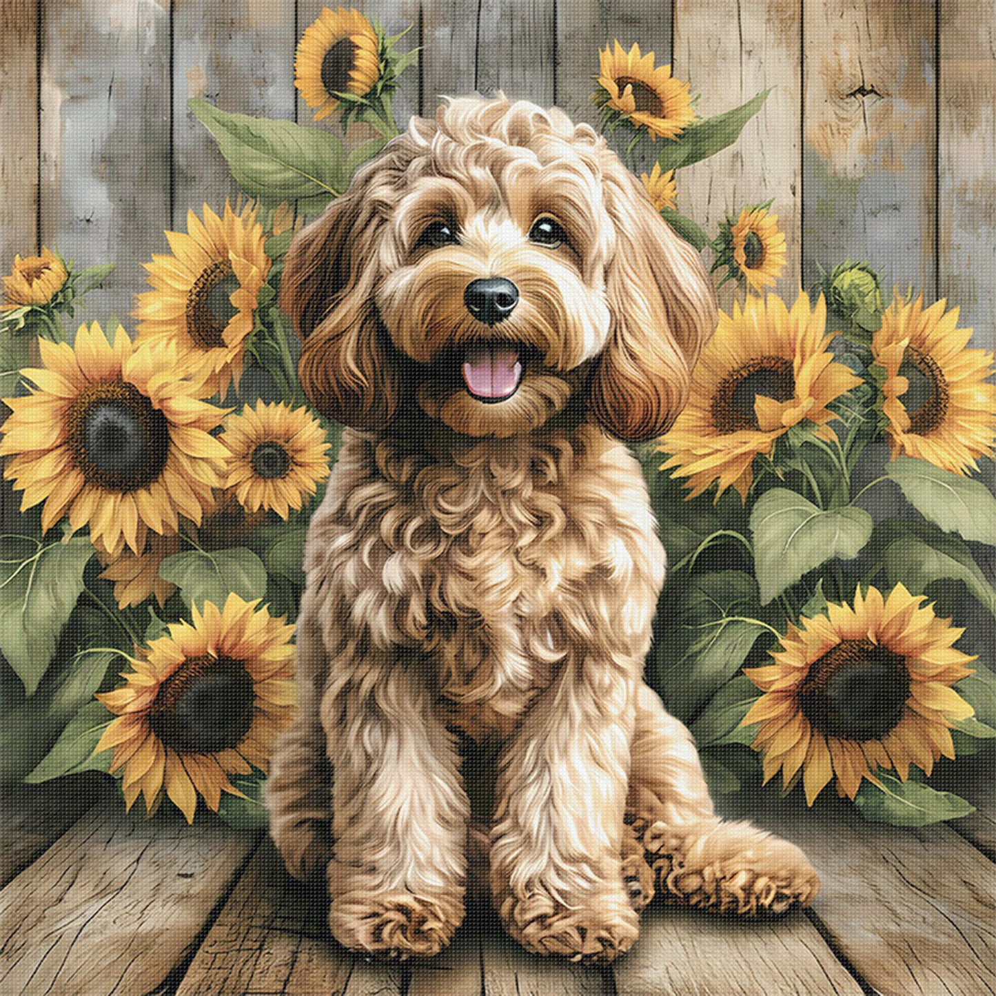 Sunflower Teddy Bear-Dog - Full 11CT Stamped Cross Stitch 40x40CM - Huacan